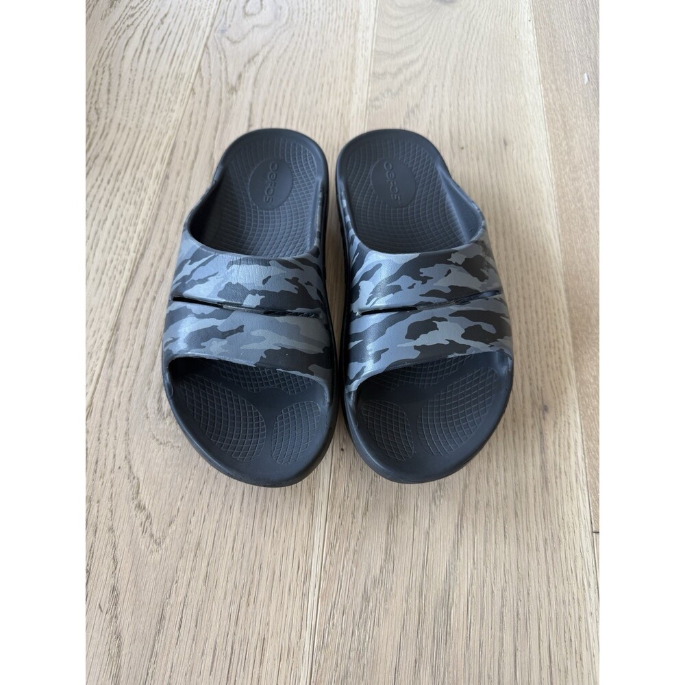 OOFOS OOahh Recovery Slide Sandals Black Gray Unisex Women's 7 Men's 5 38 Camo